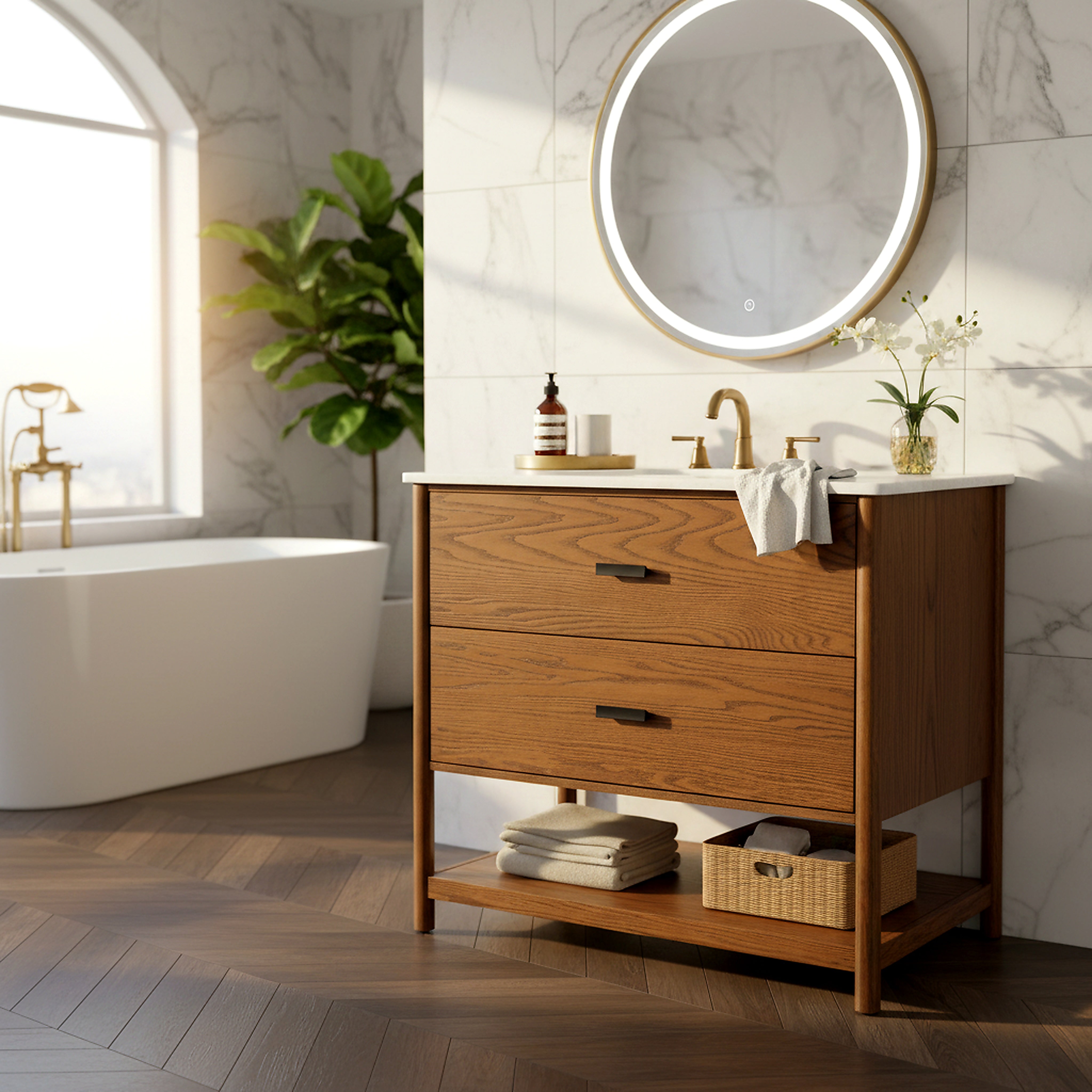 Safavieh Couture Jaylessa Vanity, Medium Oak/White, 36In