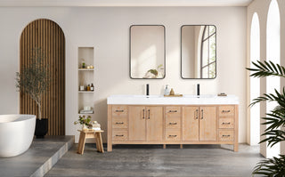 Leon Bath Vanity With Composite Stone Top, Fir Wood Brown, 84", No Mirror