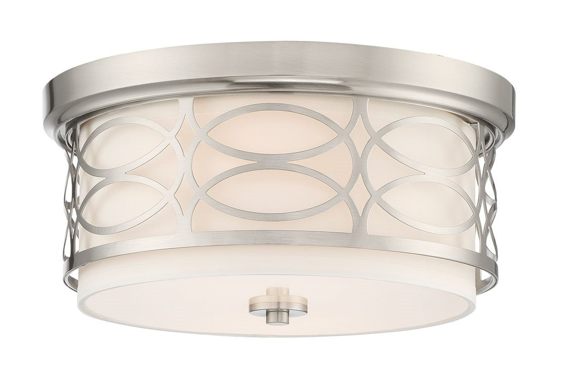 Kira Home Sienna 13" Flush Mount Ceiling Light, Metal Drum Shade, White Fabric