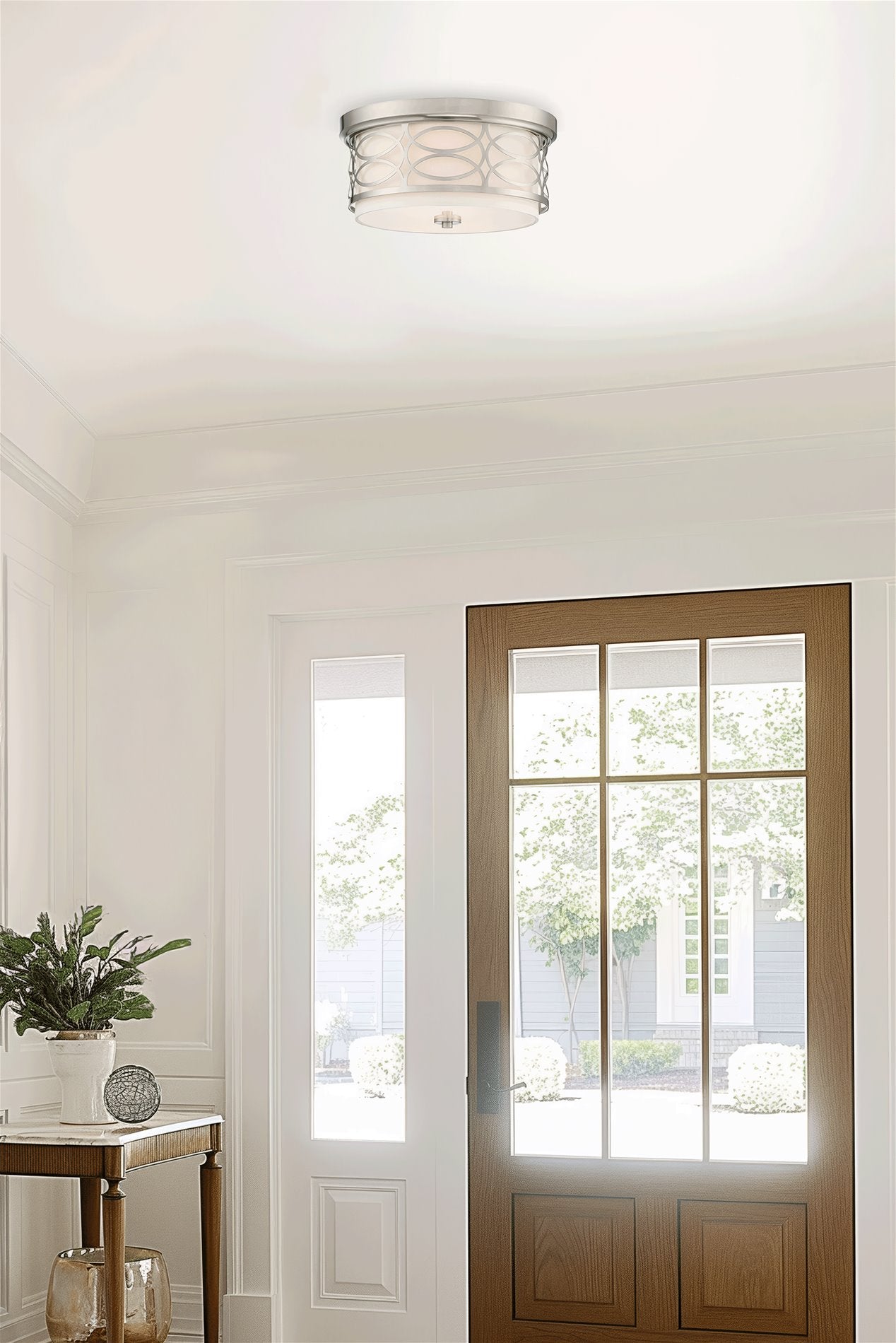 Kira Home Sienna 13" Flush Mount Ceiling Light, Metal Drum Shade, White Fabric
