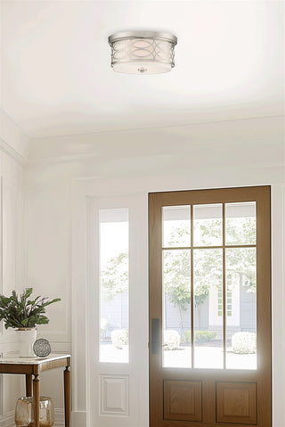 Kira Home Sienna 13" Flush Mount Ceiling Light, Metal Drum Shade, White Fabric
