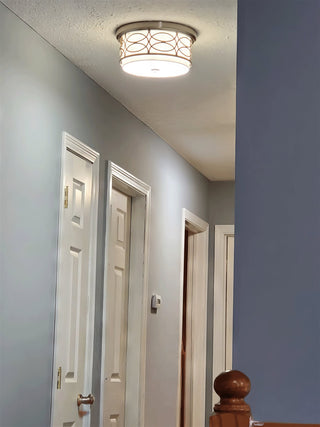 Kira Home Sienna 13" Flush Mount Ceiling Light, Metal Drum Shade, White Fabric