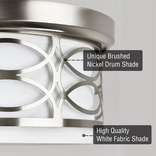 Kira Home Sienna 13" Flush Mount Ceiling Light, Metal Drum Shade, White Fabric