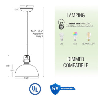 Kira Home Belle 9" Pendant Light, Adjustable Length, Shade Swivel Joint
