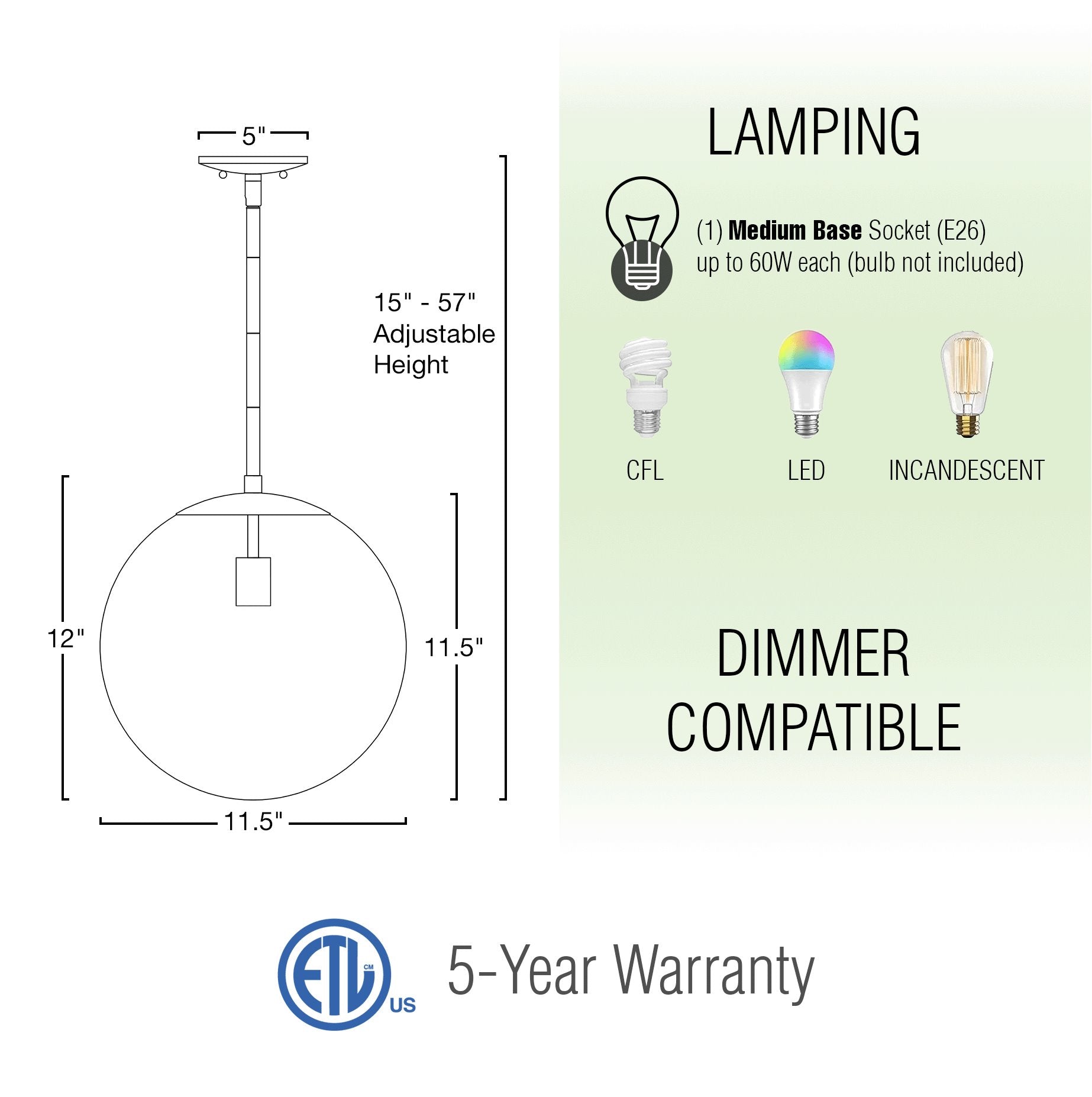 Kira Home Ceres 12" Hanging Orb Pendant Light, Smooth White Frosted Diffuser