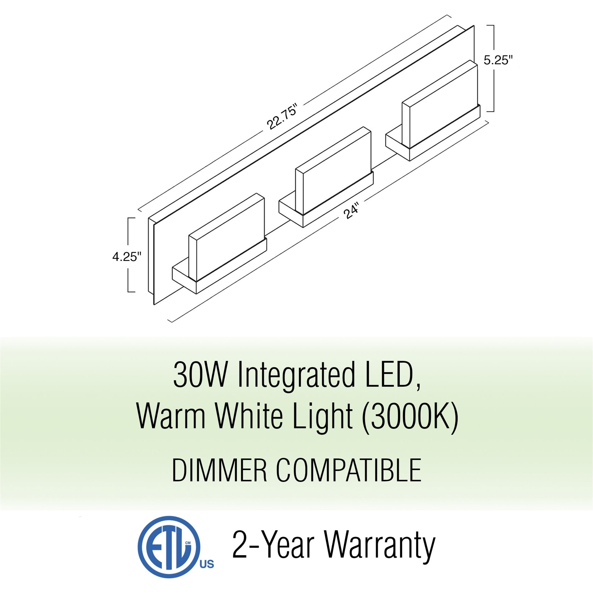 Kira Home Everett 24" 30W Integrated LED Bathroom / Light, Rectangular Acrylic