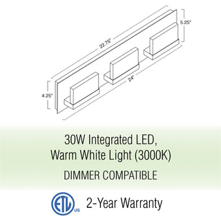 Kira Home Everett 24" 30W Integrated LED Bathroom / Light, Rectangular Acrylic