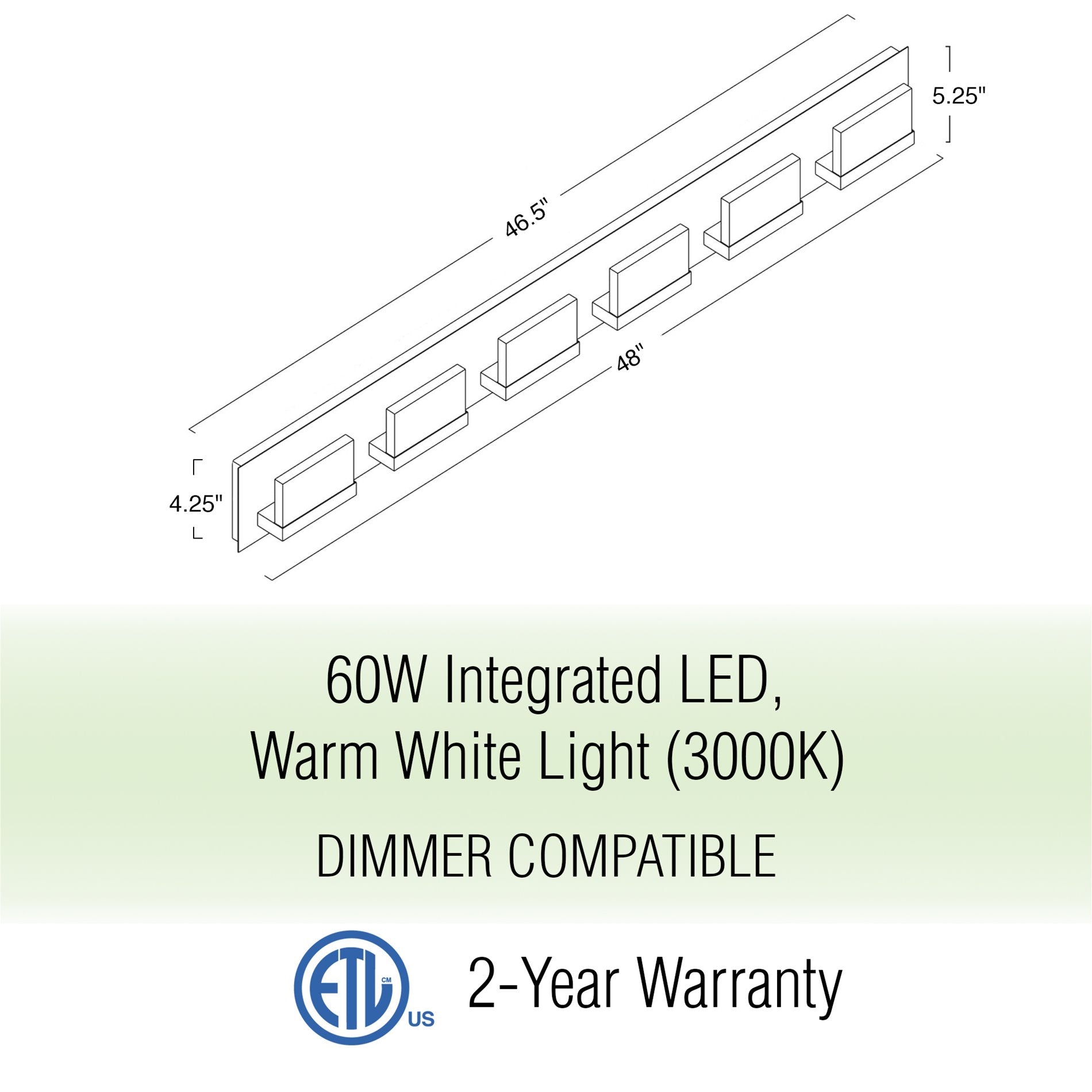Kira Home Everett 48" 60W Integrated LED Bathroom / Light, Rectangular Acrylic