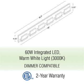 Kira Home Everett 48" 60W Integrated LED Bathroom / Light, Rectangular Acrylic