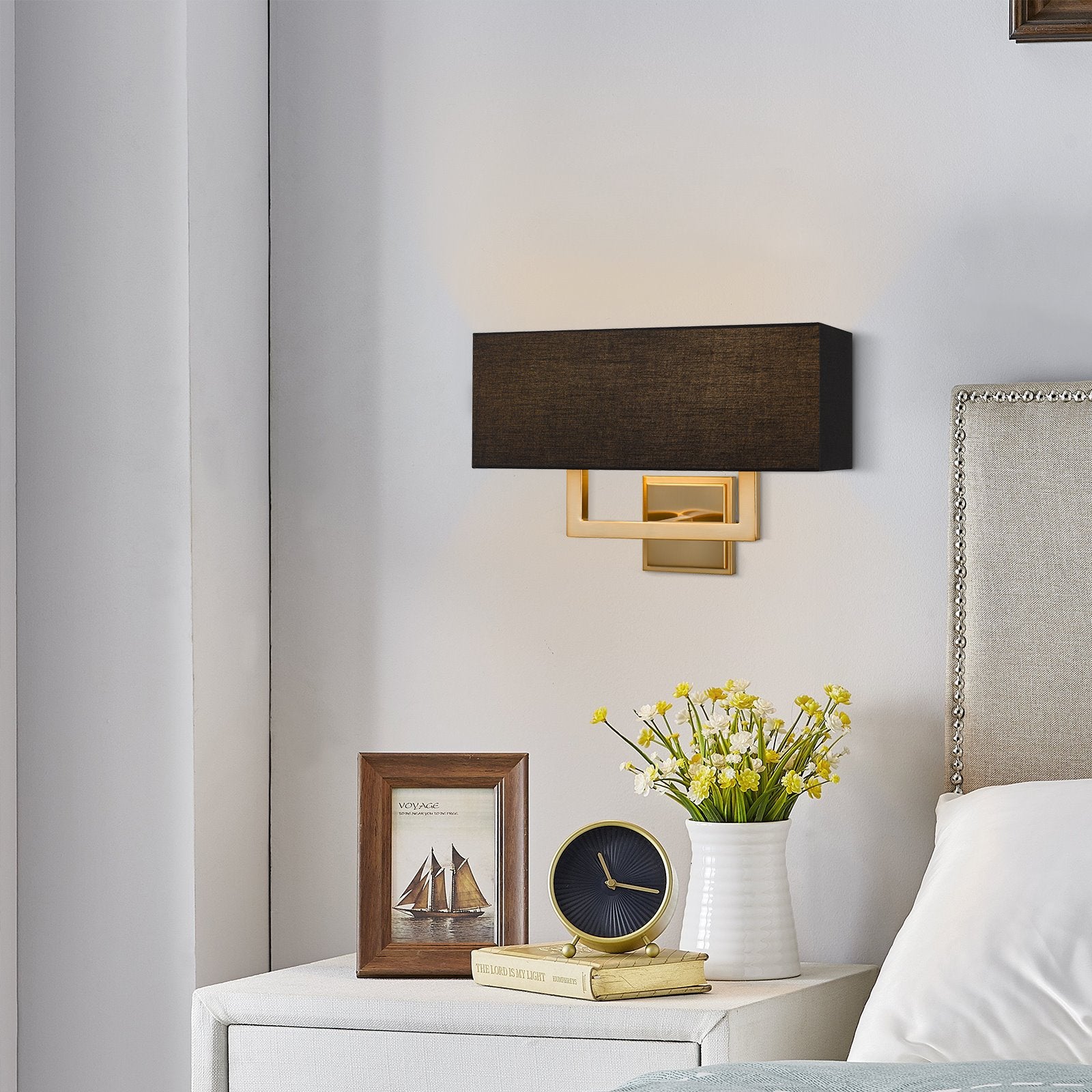 Kira Home Haven 16" Wall Sconce/Wall Light, Rectangular Black Fabric Shade
