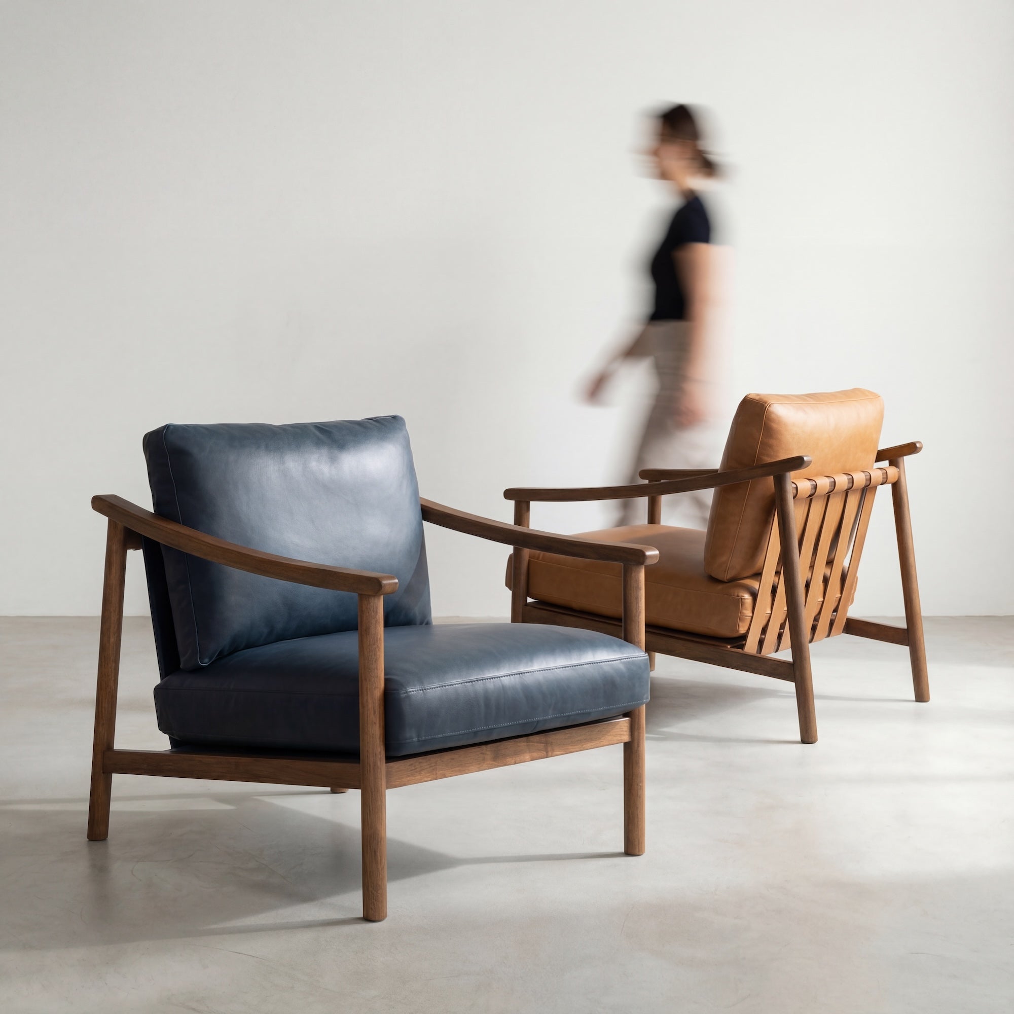 Rowan Leather Accent Chair, Oxford Blue