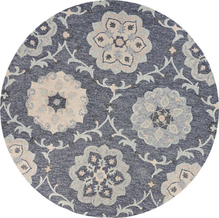 Deep Gray Floral Garden Area Rug, 4'10" Round