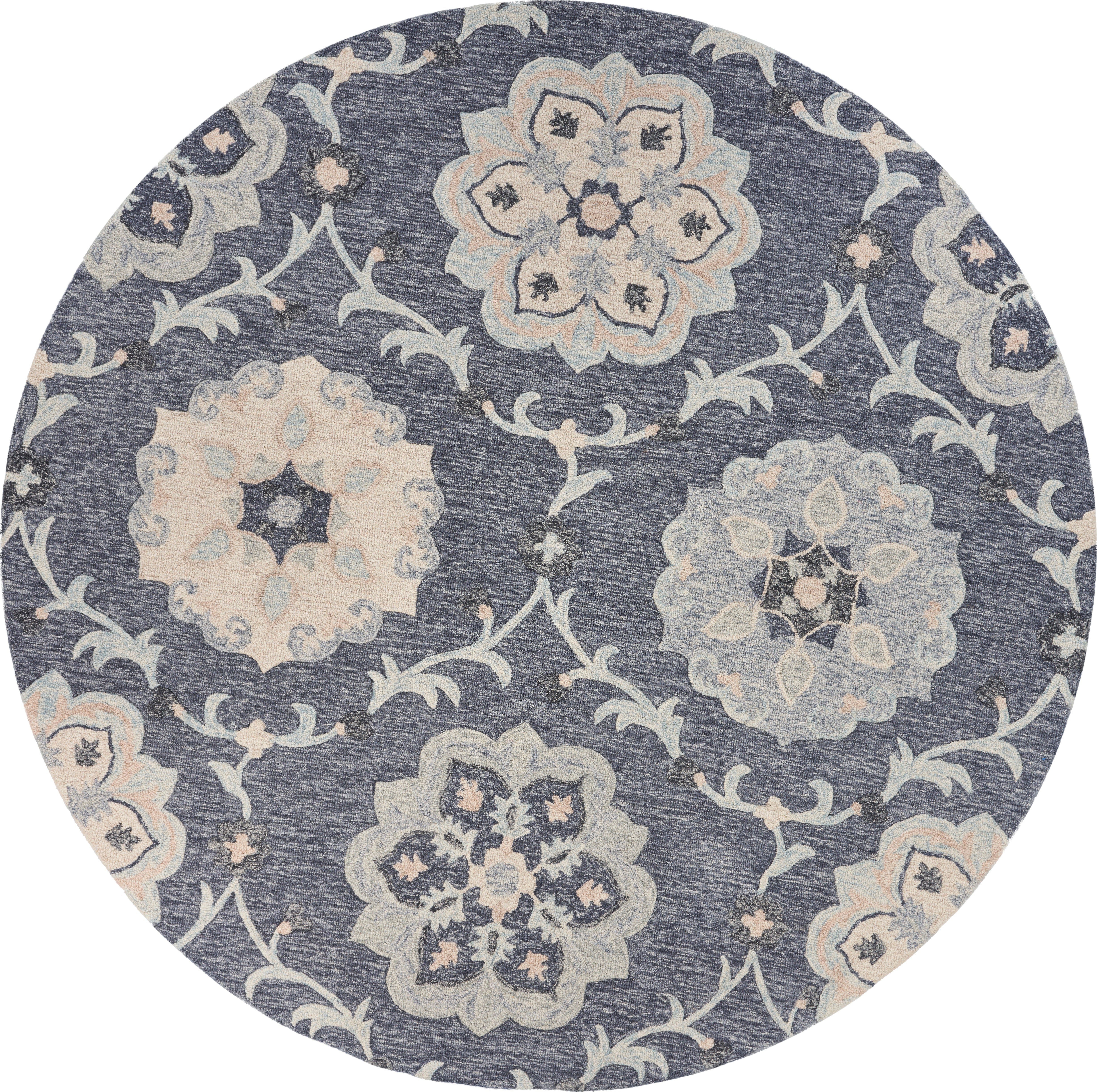 Deep Gray Floral Garden Area Rug, 4'10" Round