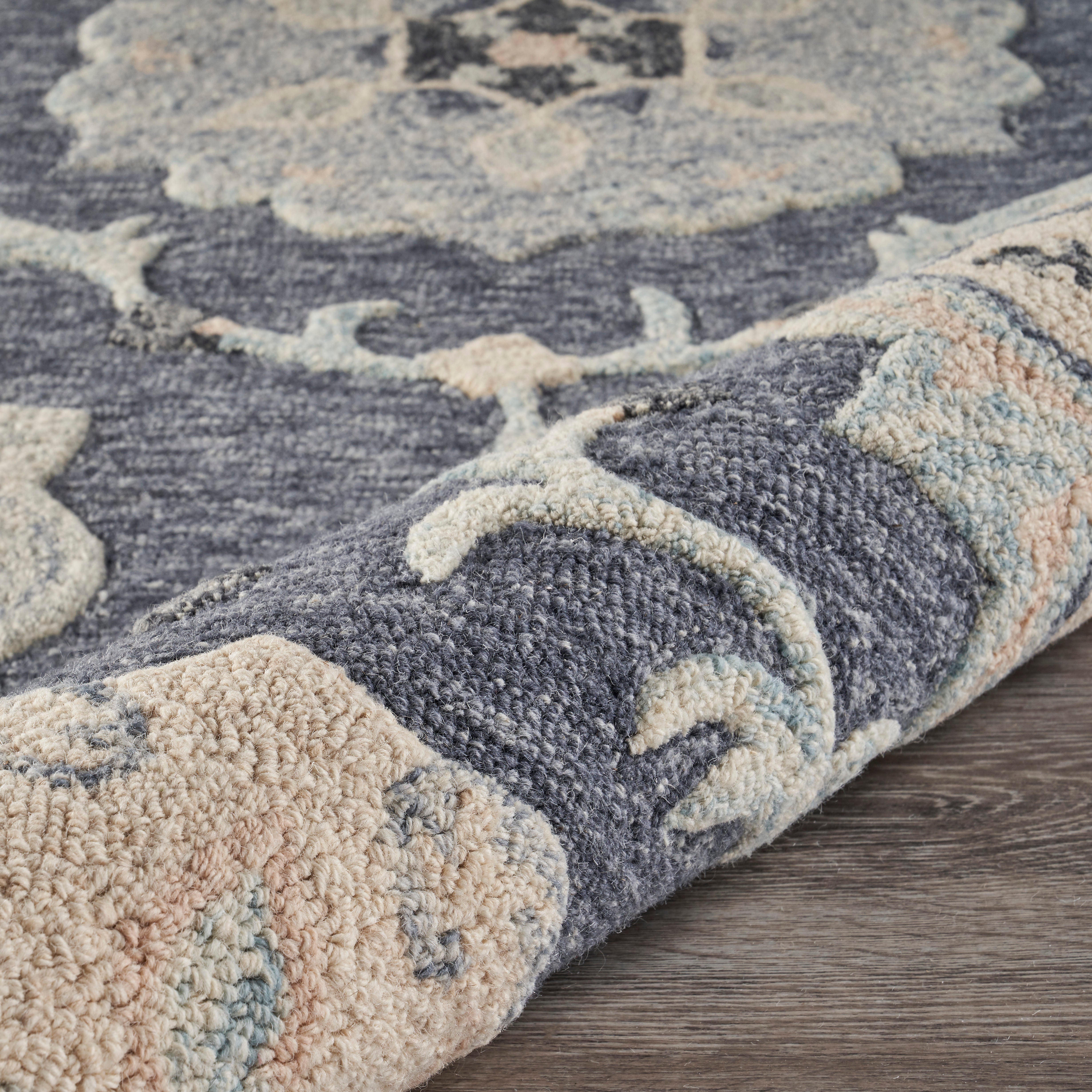 Deep Gray Floral Garden Area Rug, 4'10" Round