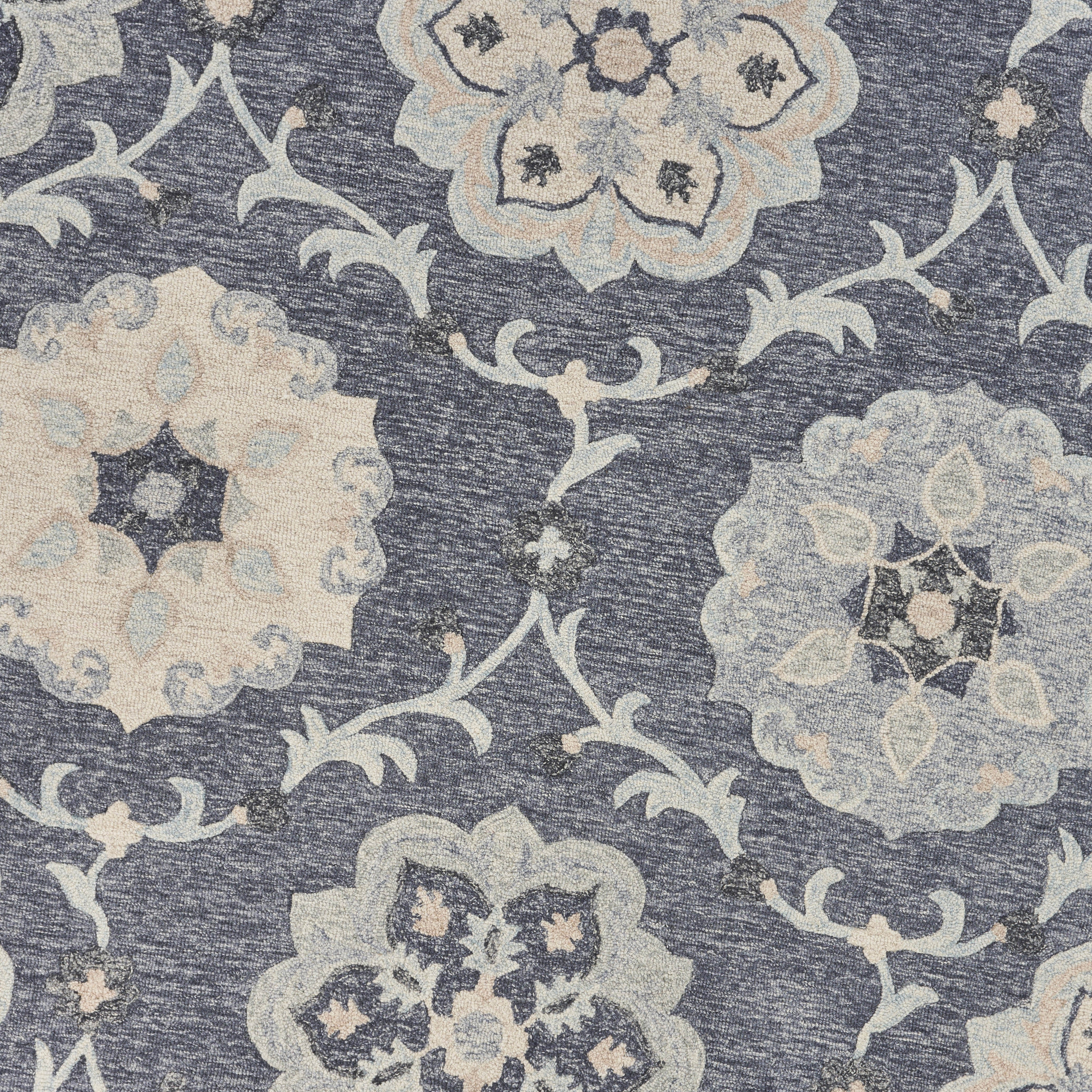 Deep Gray Floral Garden Area Rug, 4'10" Round