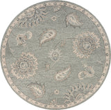 Light Gray Traditional Botanical Area Rug, 7'3" Round