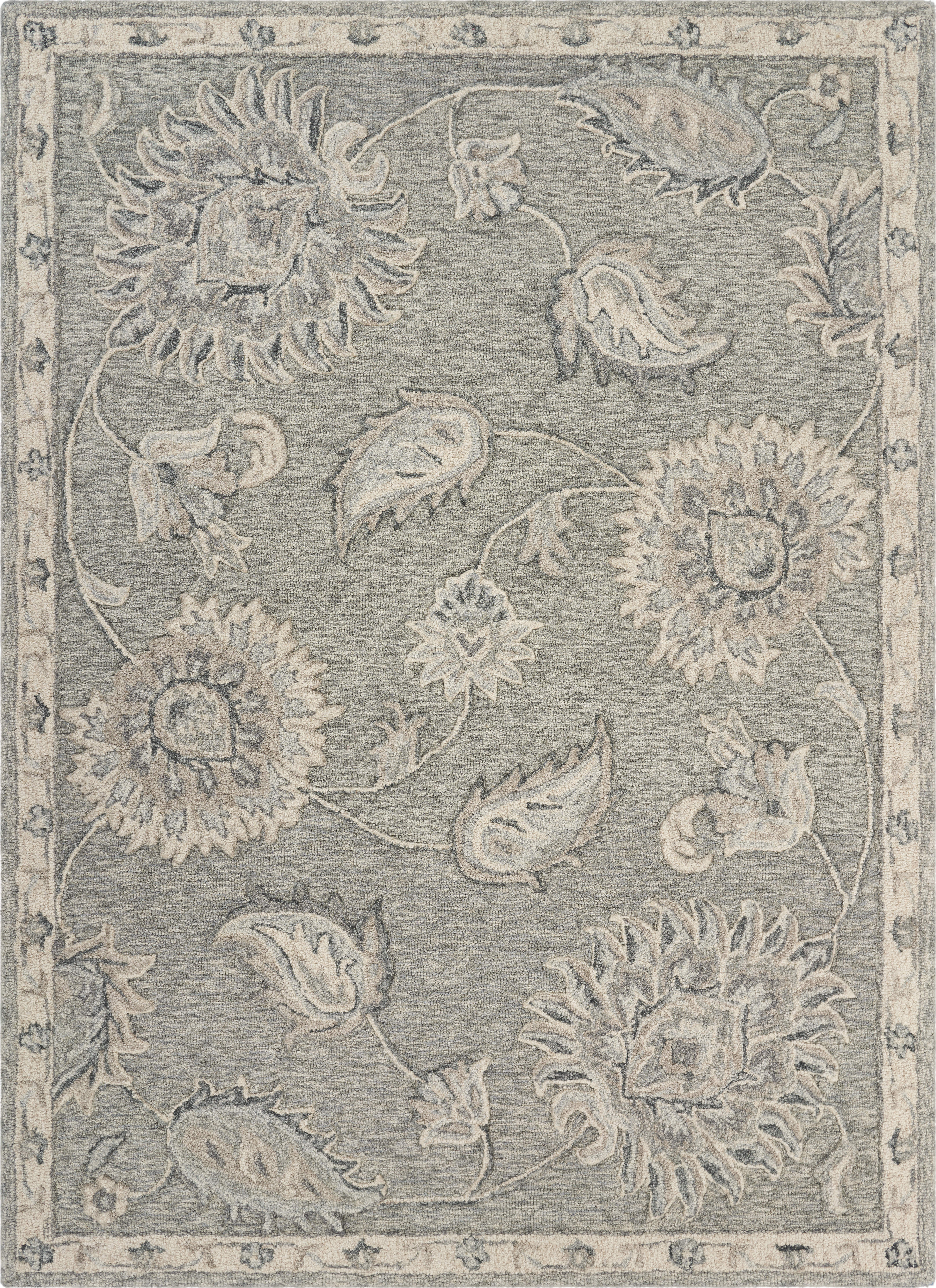 Light Gray Traditional Botanical Area Rug, 5'0" X 7'0"