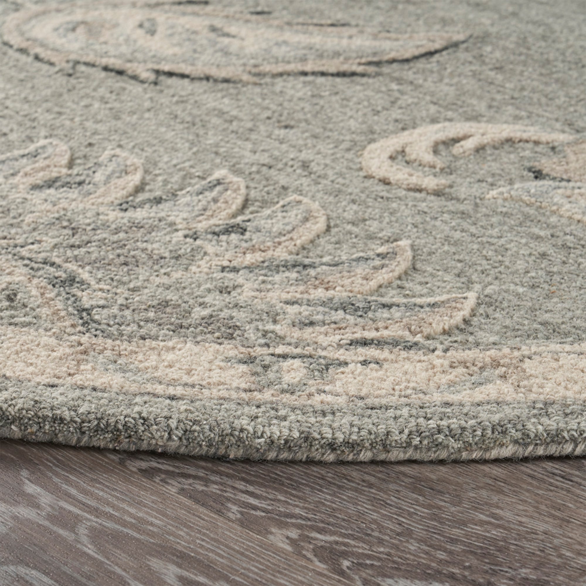 Light Gray Traditional Botanical Area Rug, 4'10" Round