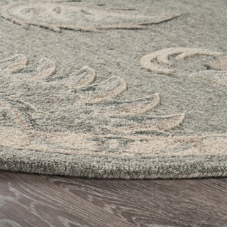 Light Gray Traditional Botanical Area Rug, 4'10" Round