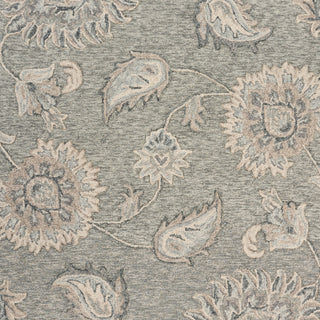 Light Gray Traditional Botanical Area Rug, 4'10" Round