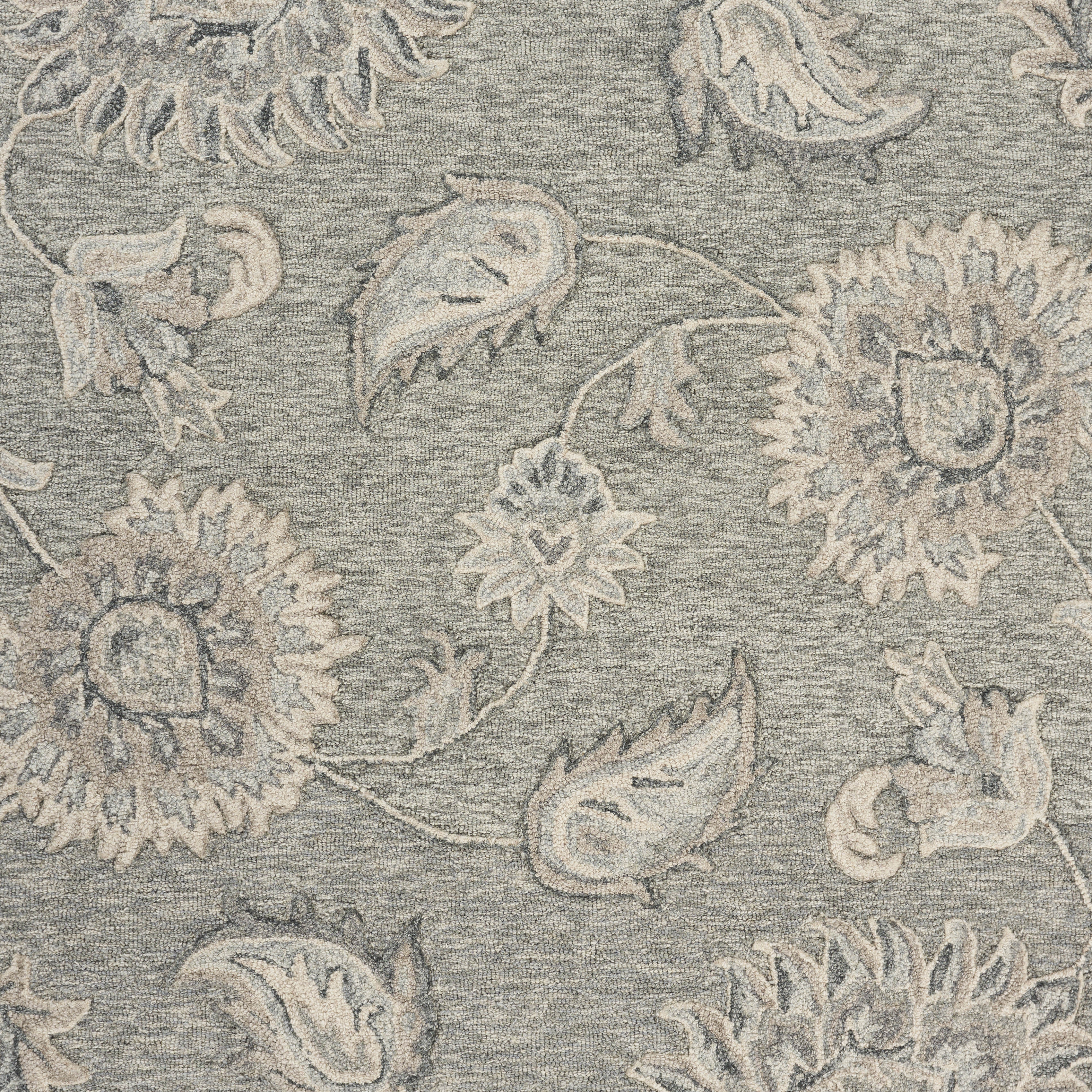 Light Gray Traditional Botanical Area Rug, 4'10" Round