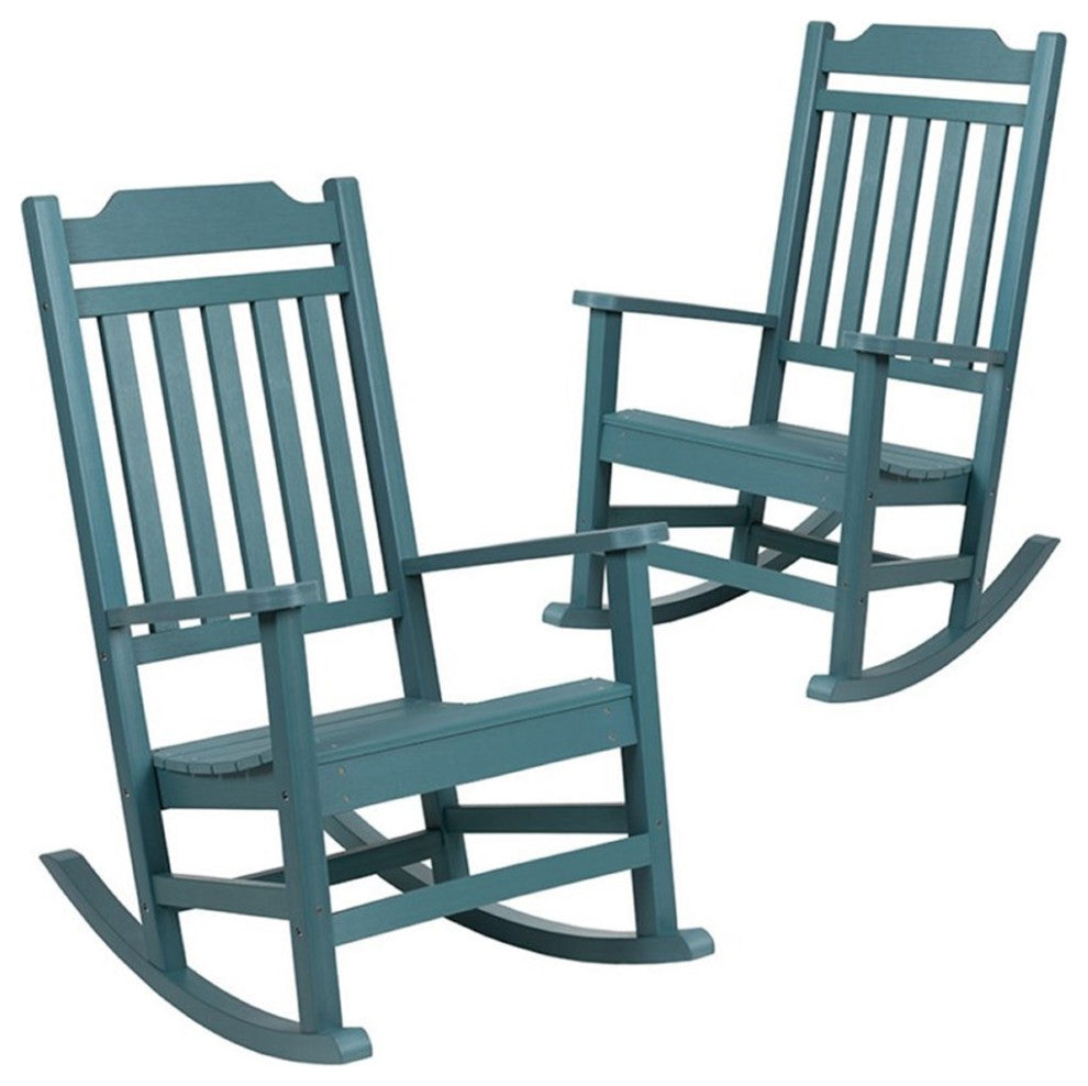 Flash Furniture Winston All-Weather Patio Rocking Chair in Teal (Set of 2)