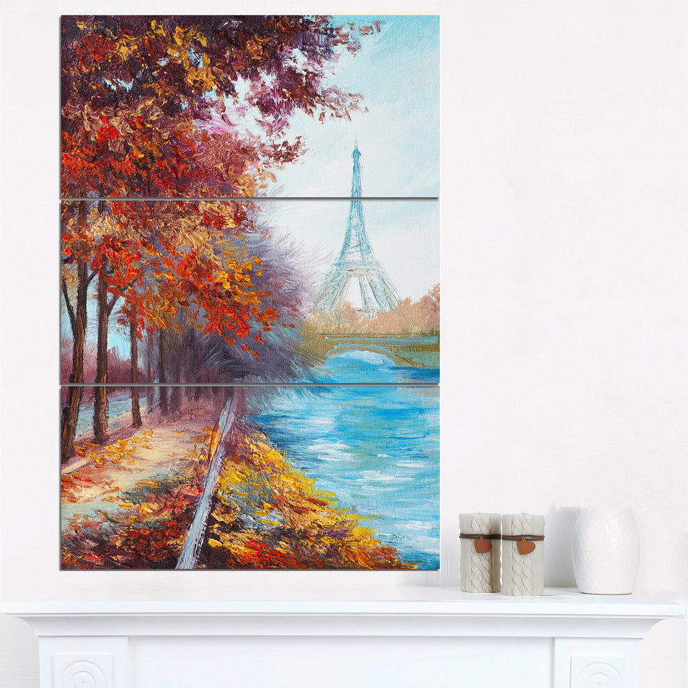 "Eiffel Tower View in Fall" Glossy Metal Wall Art, 3 Panels, 28"x36"