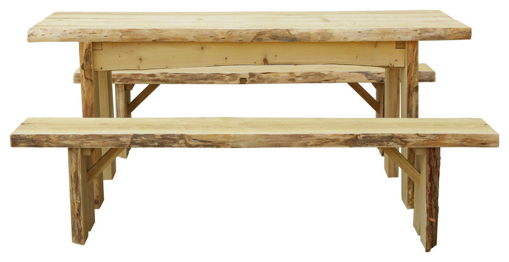 Live Edge Locust Autumnwood Table with 2 Wildwood Benches, Unfinished, 6 Foot