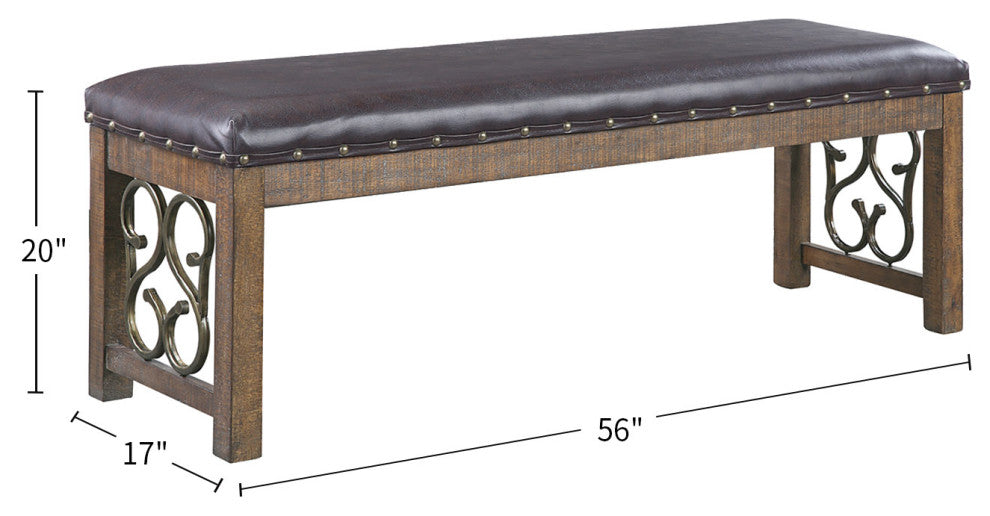 Black PU Bench, Weathered Cherry Finish