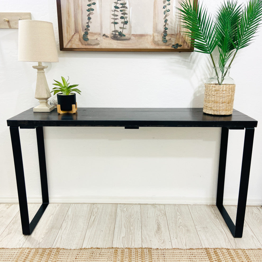 Barn Walls Bedroom Console Table Accent Table, Handcrafted, Black Weathered, 58" Length