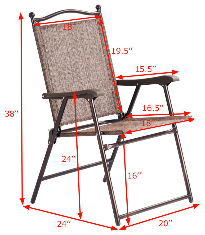 Costway Set of 2 Patio Folding Sling Back Chairs Camping Garden Beach Brown