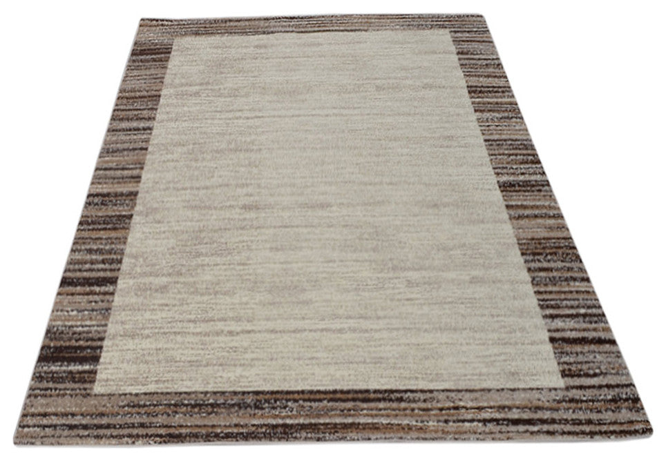 Machine Woven Heatset Polypropylene Area Rug Contemporary Ivory Beige, [Rectangle] 5'x8'