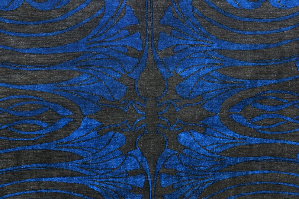Aria Fine Chobi Omorose Blue and Black Rug, 10'3x13'9