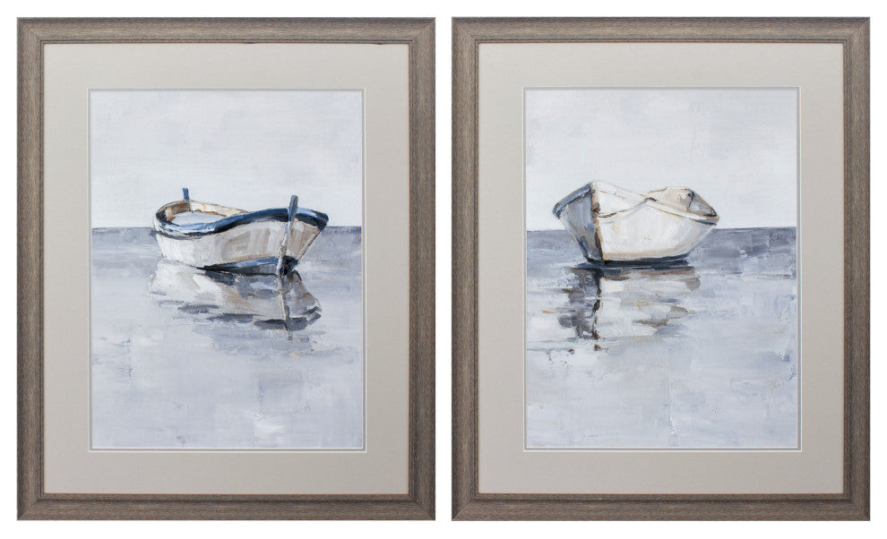 27" X 33" Distressed Wood Toned Frame Boat On The Horizon (Set Of 2)