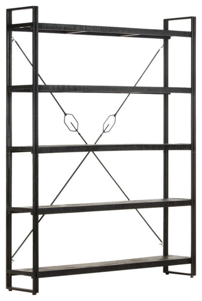 Vidaxl 5-Tier Bookcase Black 55.1"x11.8"x70.9" Solid Mango Wood