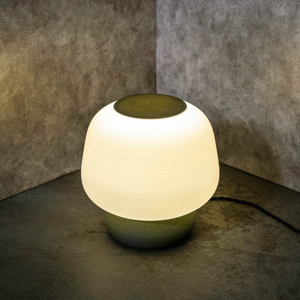Mushroom 10" Plant-Based PLA Dimmable LED Table Lamp, White/Green