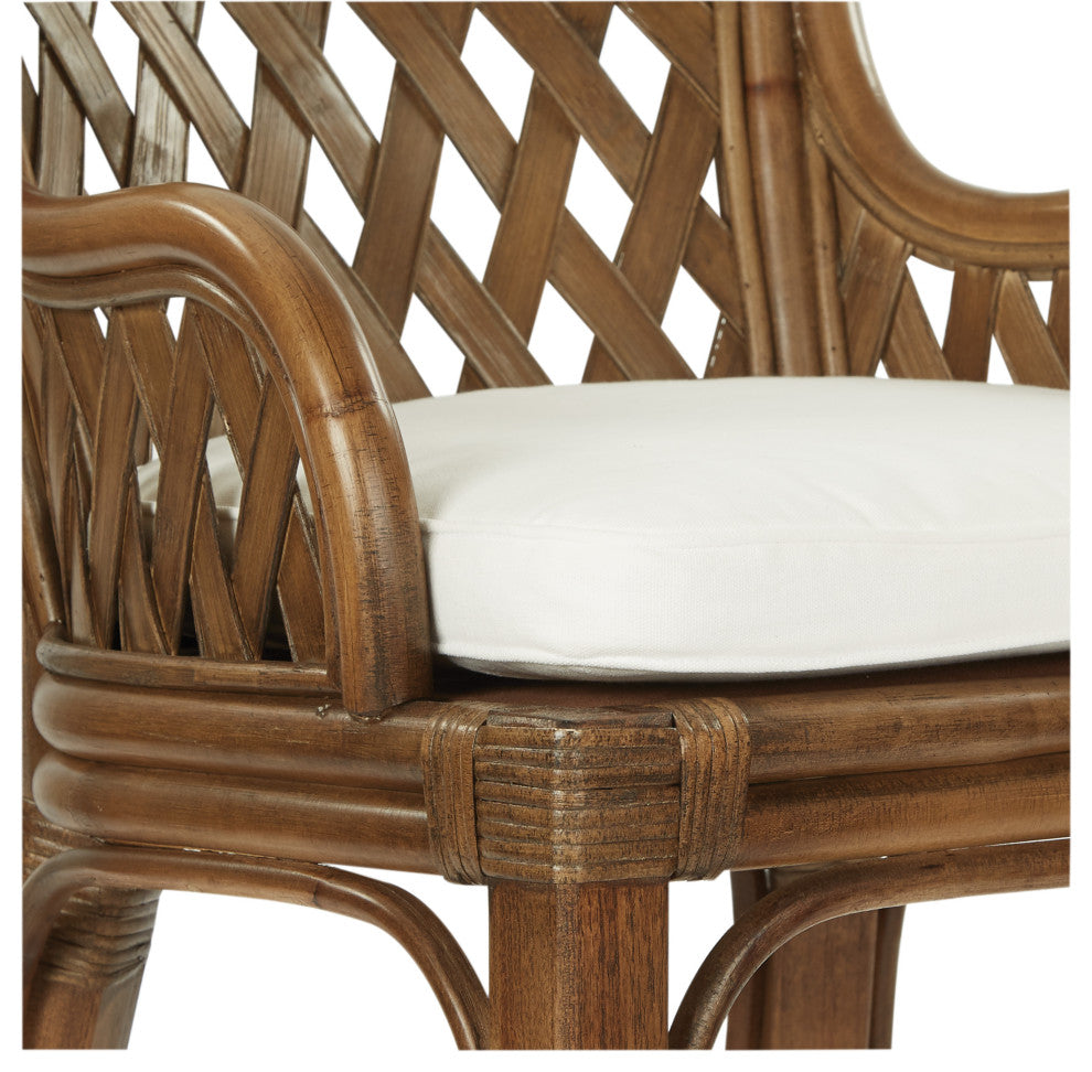 24" Counter Stool With Brown Stained Wood Rattan Frame Finish ASM, Brown Stain