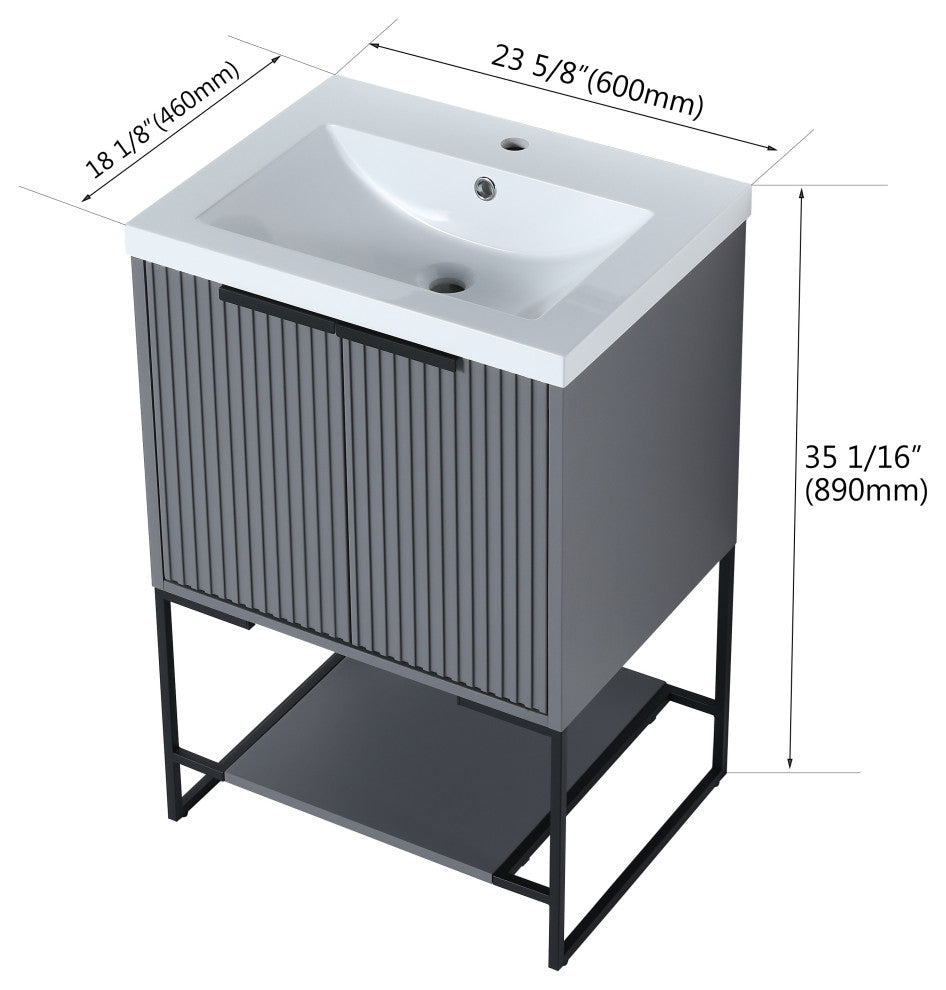 Plywood Freestanding Bathroom Vanity Set with White Ceramic Sink , Rock Grey, 24