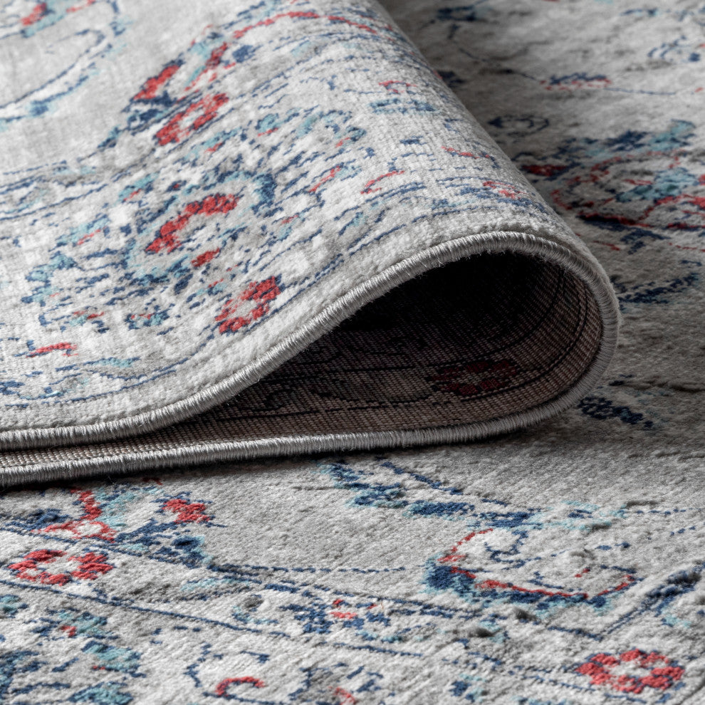 Modern Persian Vintage Light Grey/Red 4' x 6' Area Rug
