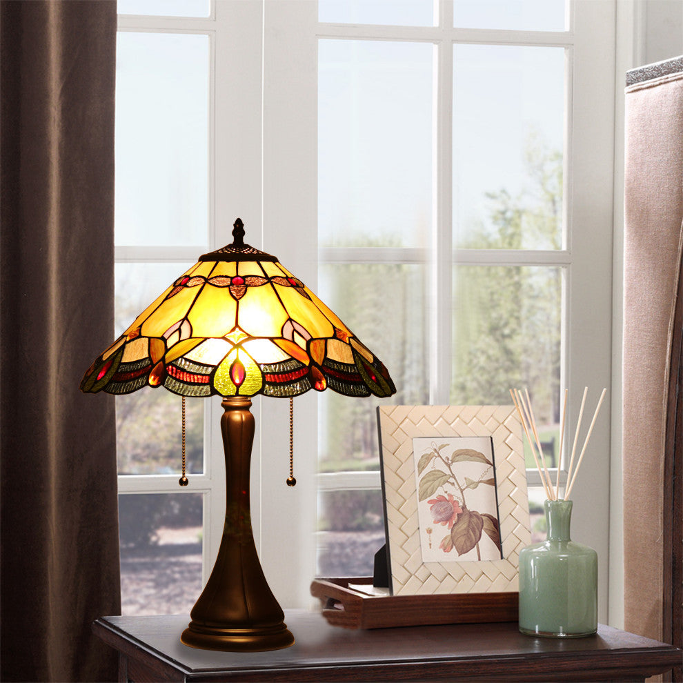 CHLOE Lighting HOWARD Tiffany-style 2-Light Table Lamp, 16" Shade