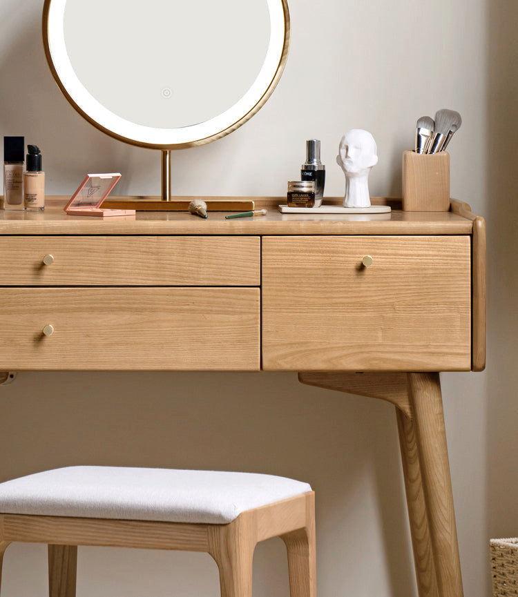 Ash Wood Dressing Table, Walnut Color/ Makeup Table 31.4"