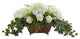 Hydrangea and Roses Artificial Arrangement in Metal Planter