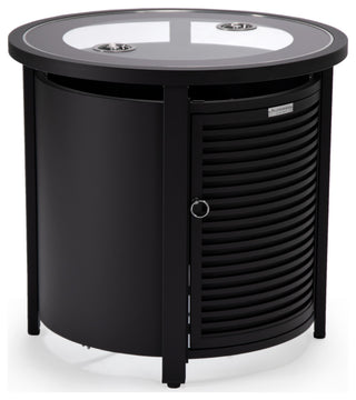 LeisureMod Walbrooke Round Fire Pit Table and Tank Holder With Slats, Black
