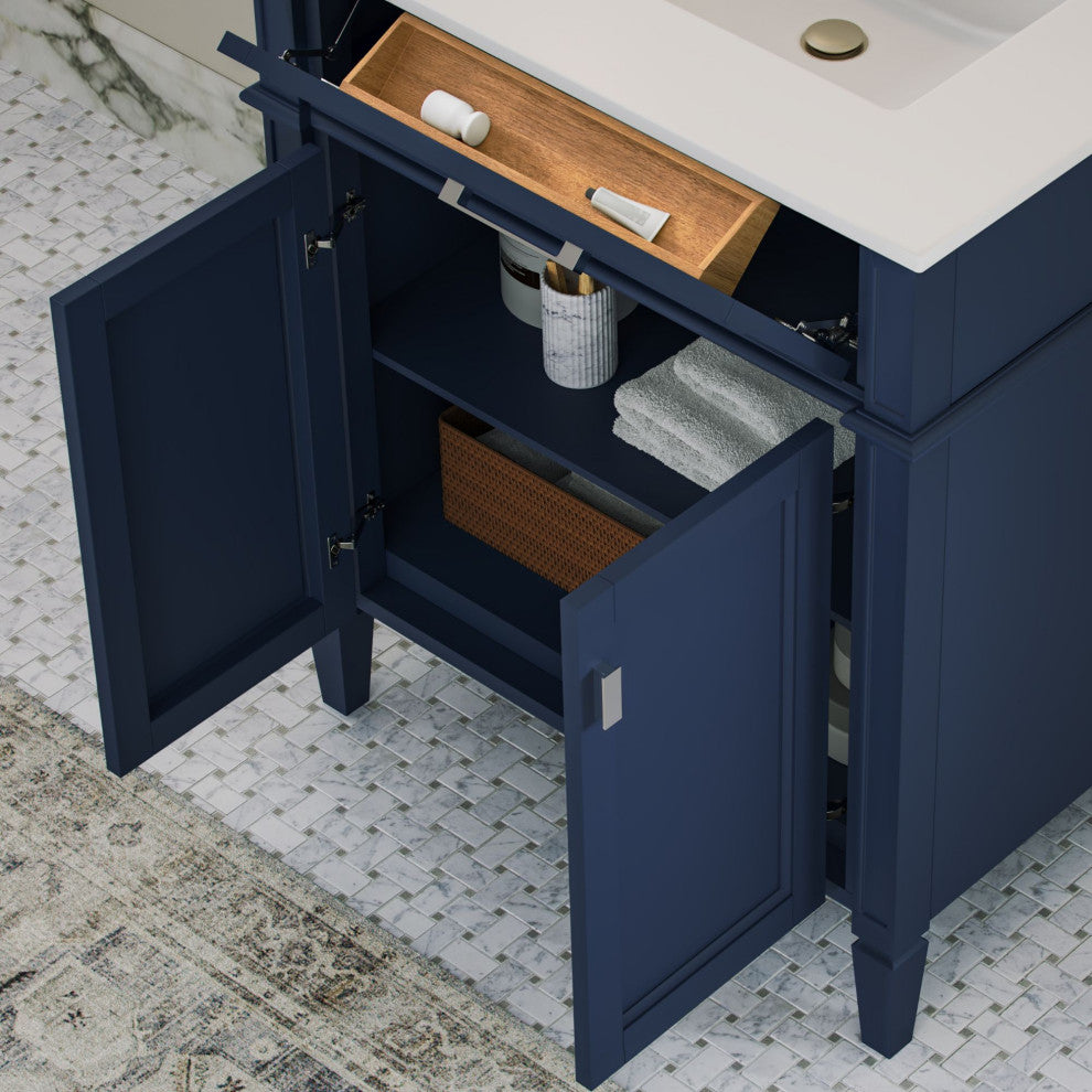 The Drew Bathroom Vanity, Navy Blue, 30", Single Sink, Freestanding