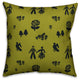 Folk Forest Motif, Green Outdoor Throw Pillow, 16"x16"