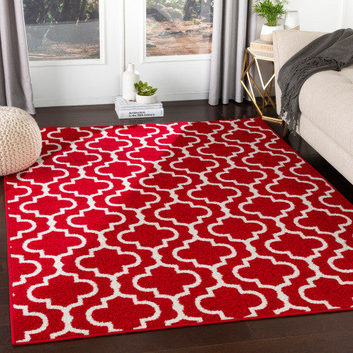 Surya Seville SEV-2315 5'3"x7'3" Rug, Bright Red/White