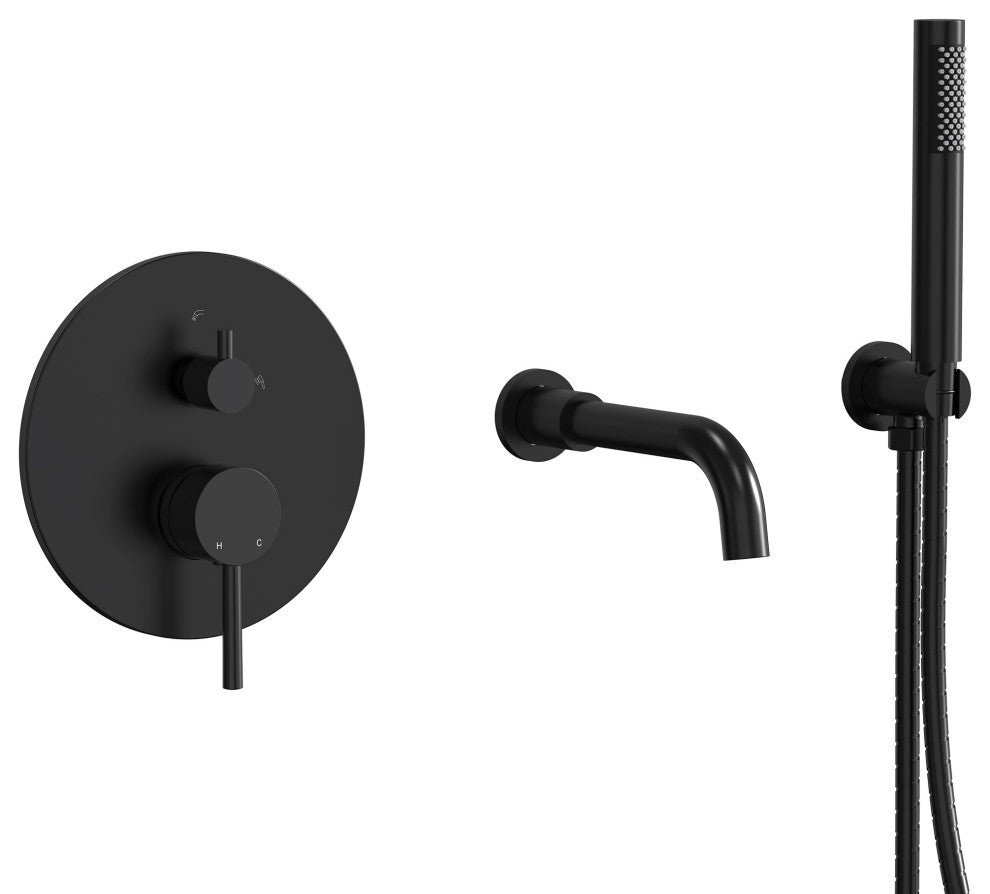 Wall-Mount Tub and Handheld Shower Faucet Set, Matte Black