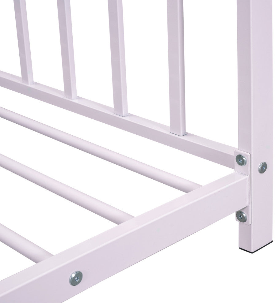 Gewnee Twin Size Metal House Platform Bed, Pink