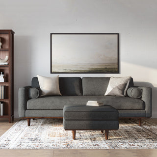 Morrison 89" Sofa and Ottoman Set, Woven-Blend Fabric, Charcoal Gray
