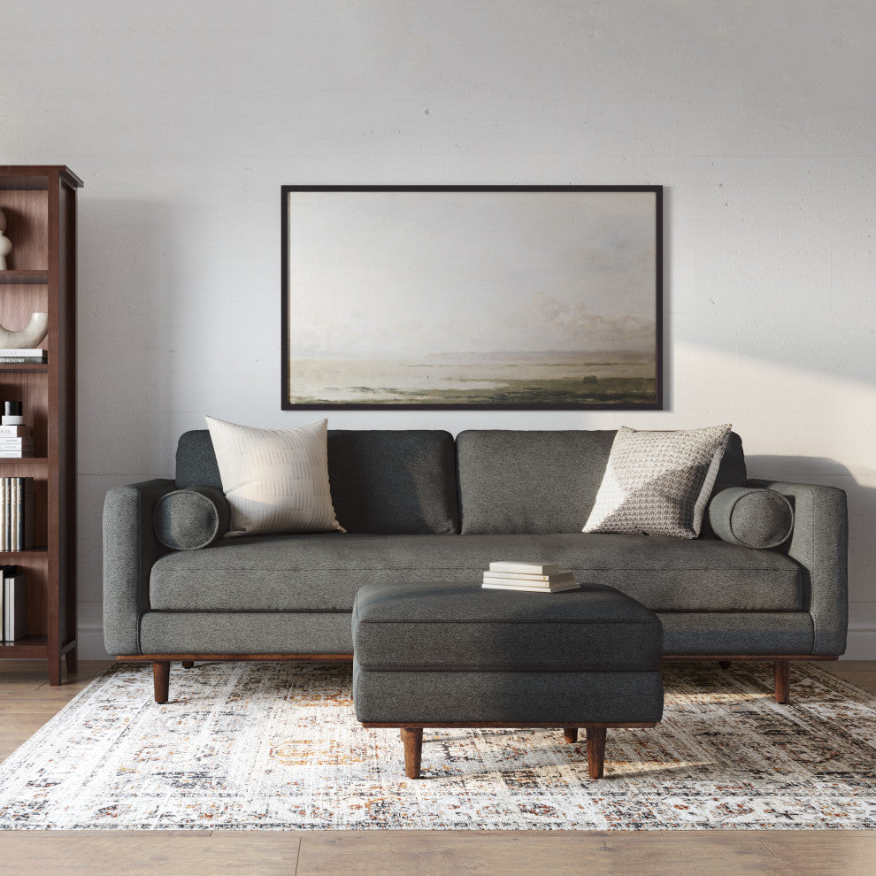 Morrison 89" Sofa and Ottoman Set, Woven-Blend Fabric, Charcoal Gray